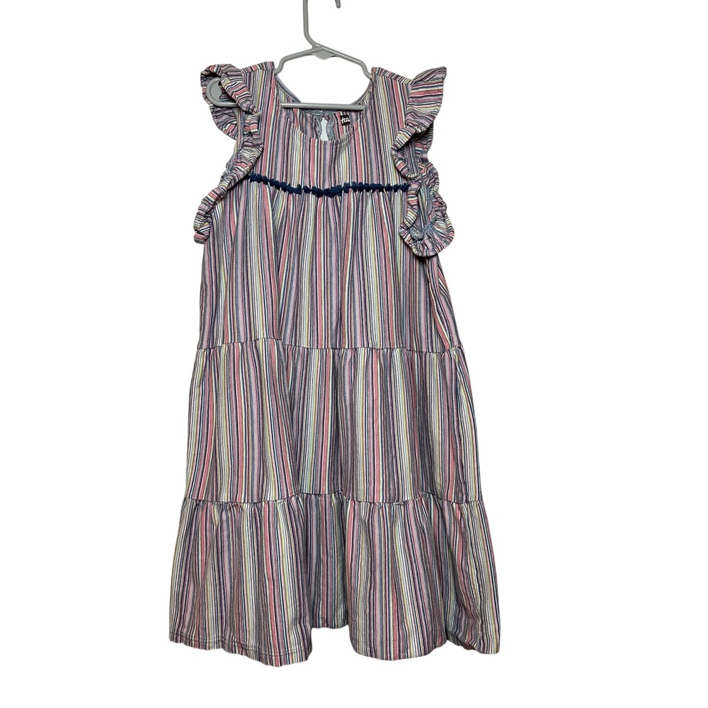 Tea Collection Girls Size 12 Multi Color Striped Tiered Ruffle Cotton Dress
